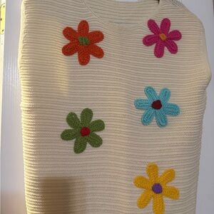 BiBi Cream Sweater with Colorful Floral Accents